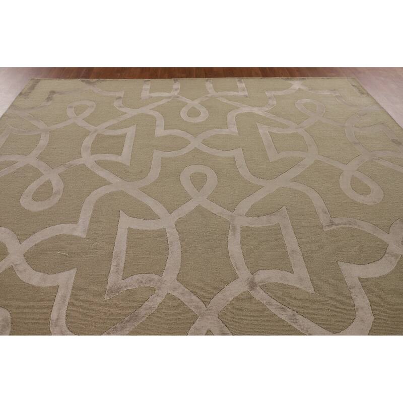 Geometric Modern Area Rug Handmade Oriental Wool Carpet - 9'0" x 11'9"