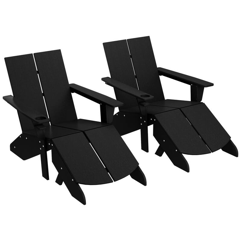 Coastin Modern Poly Adirondack Chair With Ottoman (Set of 2) - Black