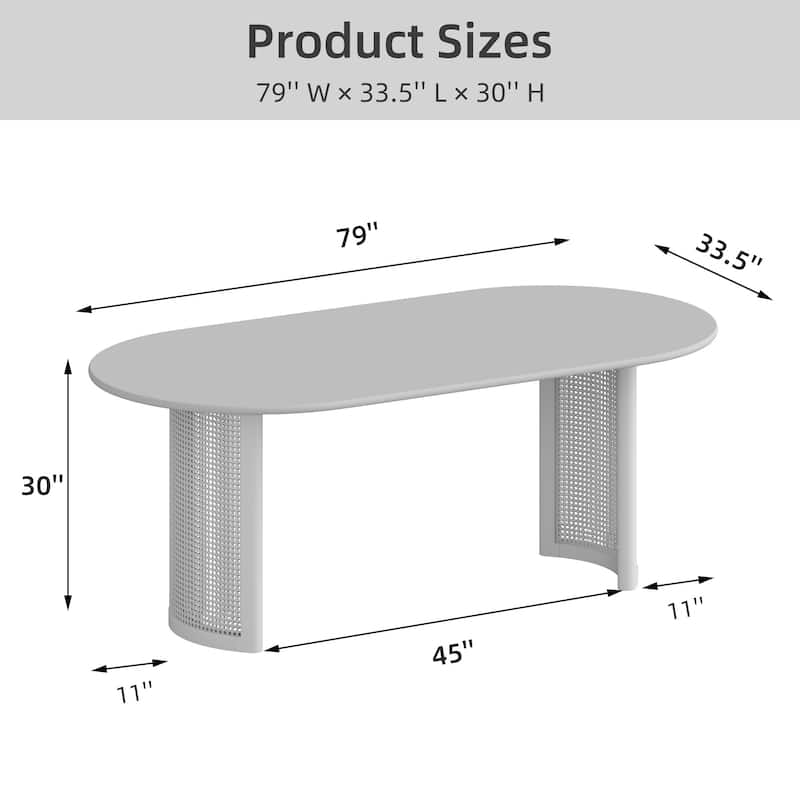 79"L×33.5"W Oval Wood Dining Table Double Pedestal Kitchen Table