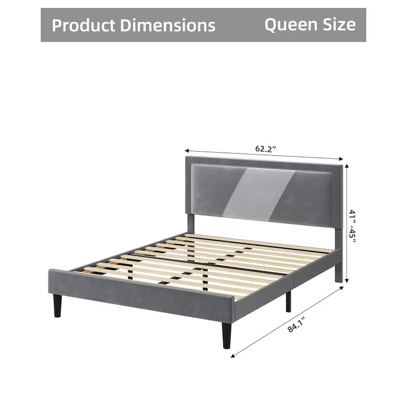 Bed Frame with Adjustable Height Headboard Velvet