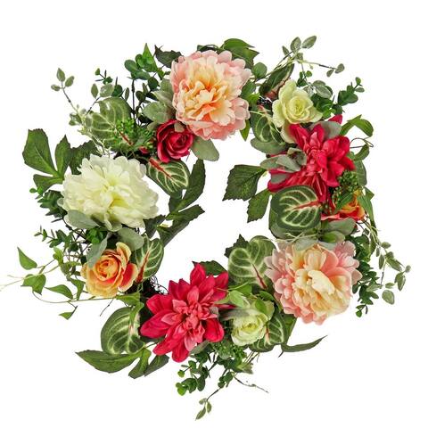 22" Mixed Garden Flowers Spring Wreath