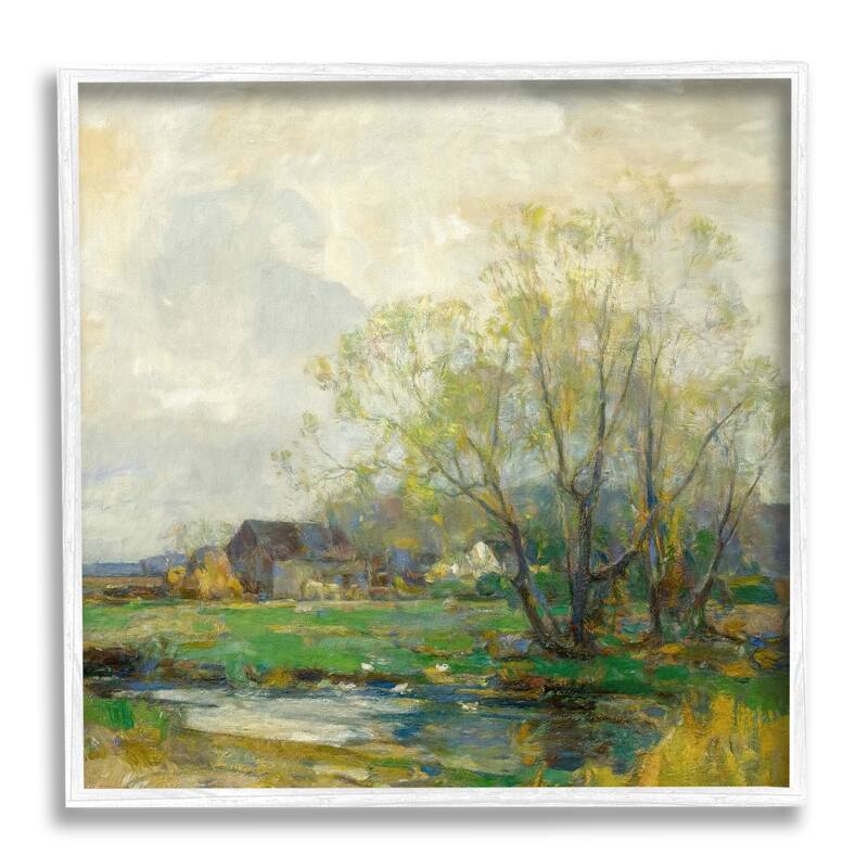 Stupell Tranquil Countryside Marsh Distant Farm Land Trees Framed Wall Art - Green