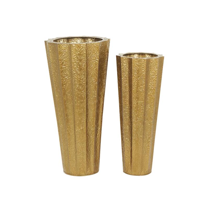 Metal Tall Textured Hammered Floor Decorative Vase - Set of 2 Gold - Roche River Decor