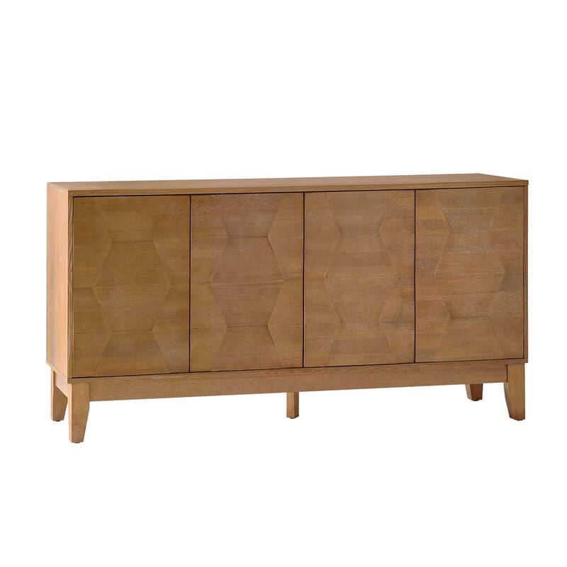 Silakan Mid-Century Modern 4-Door Large Storage Sideboard with Solid Wood Legs by HULALA HOME