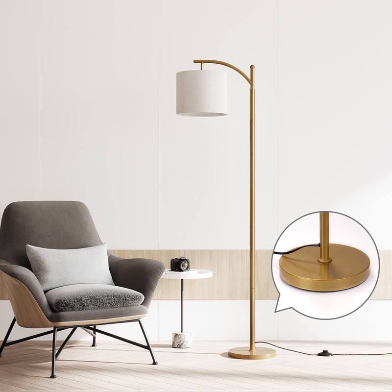 Arc Floor Lamp with 3 Color Temperatures,Rattan with Remote Control,Black Dimmable Standing Lamp with Wicker Lamp Shades