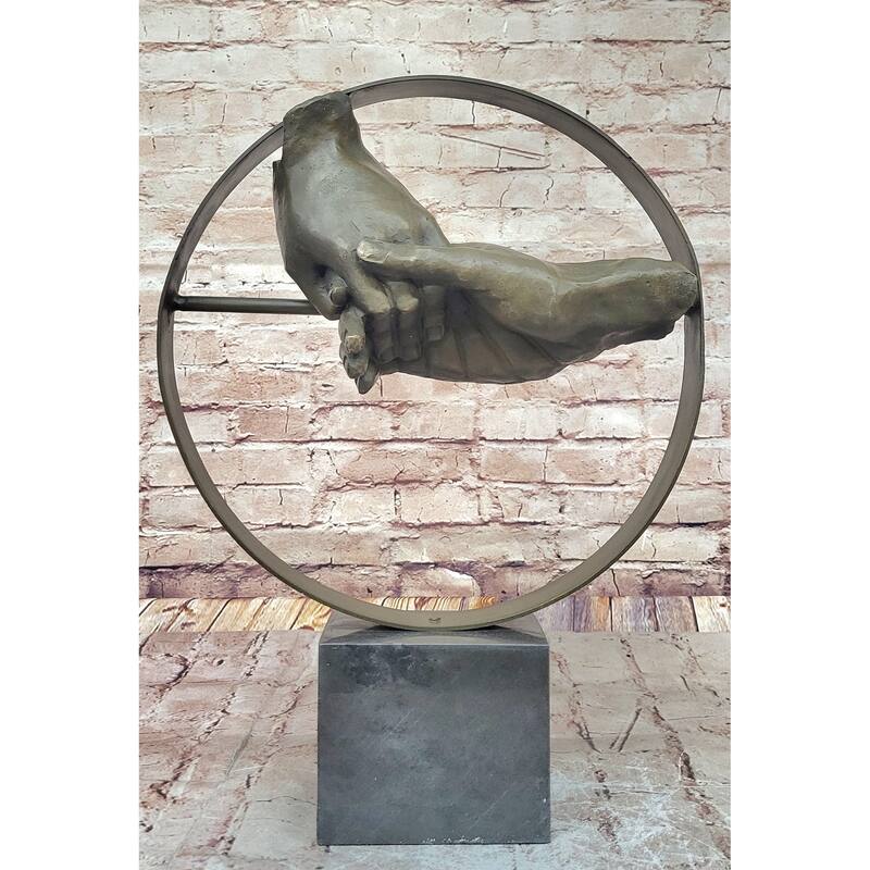 Abstract Surrealist Handshake Bronze Statue Sculpture Modern Art Marble Base