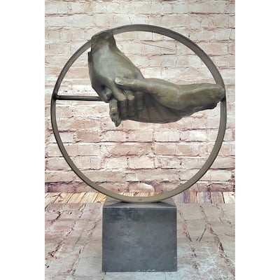 Abstract Surrealist Handshake Bronze Statue Sculpture Modern Art Marble Base