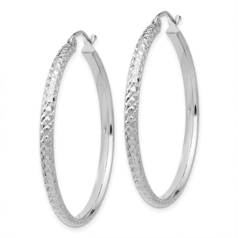 Curata 14k White Gold Sparkle Cut 2.8x37mm Hoop Earrings - 37mm long 2.8mm Thick