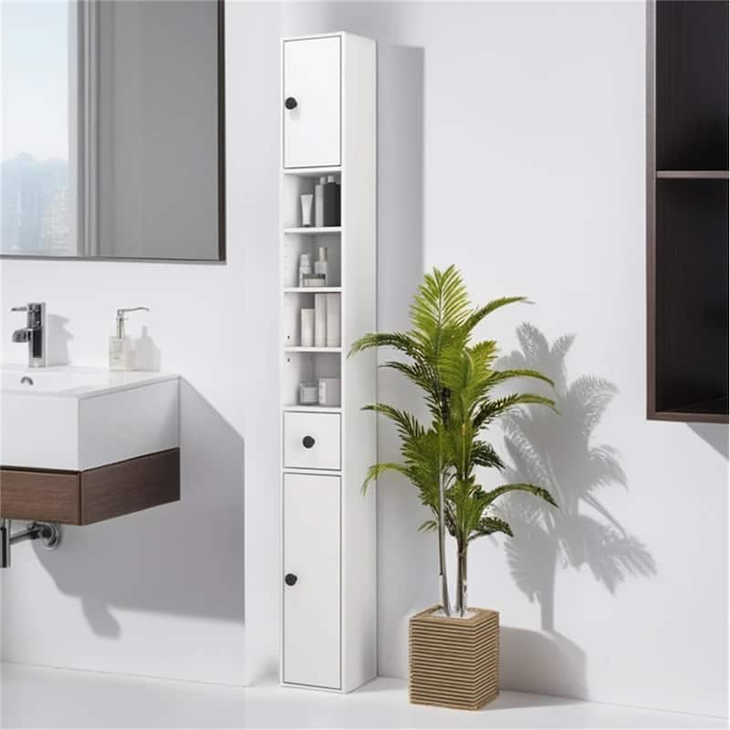 Tall Bathroom Storage Cabinet,Narrow Toilet Cabinet，Adjustable Shelves