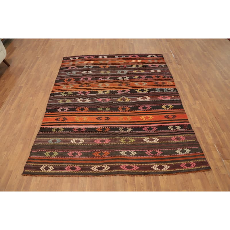 Hand Woven Oriental 100% Wool Carpet Southwestern Tribal Multi-Colored Kilim Area Rug - 8' 4'' X 6' 6''