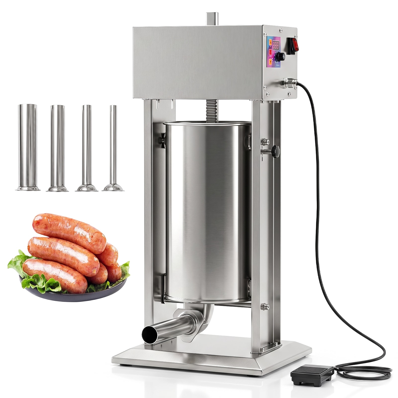 Costway Electric Sausage Stuffer with 4 Stuffing Tubes, Foot Pedal &