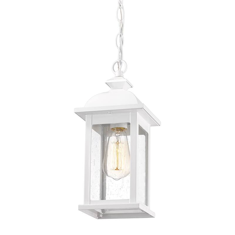 19 Inch Outdoor Pendant Light, Seeded Glass - 19.1 Inch - White