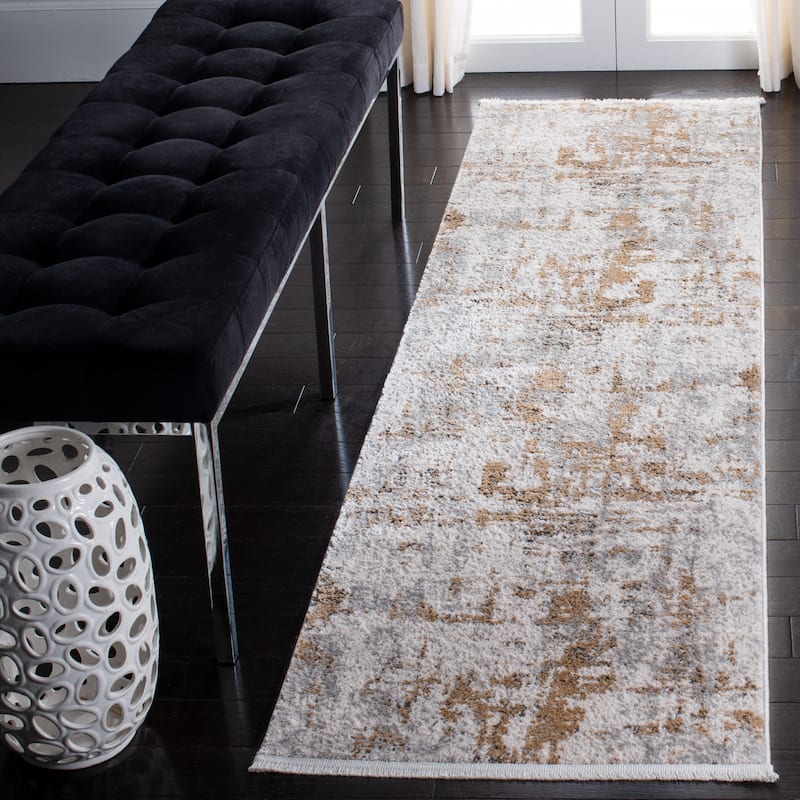 SAFAVIEH Shivan Petruna Modern Abstract Rug - 2'2" x 8' Runner - Grey/Gold