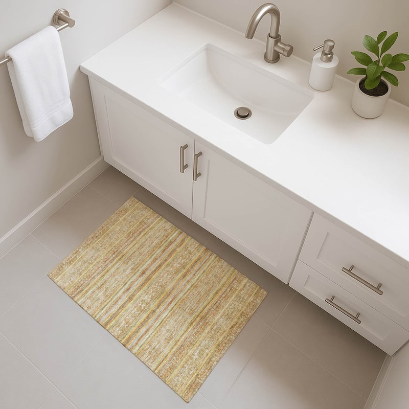 Premium Washable Super Soft Global Stripes Mayfield Rug - Wheat - 1'8" x 2'6"