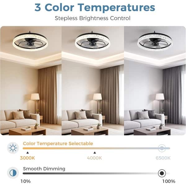 20 in. Ceiling Fans with Lights and Remote, Dimmable LED Low Profile Ceiling Fan,Stepless Color Temperature Change & 6 Speeds