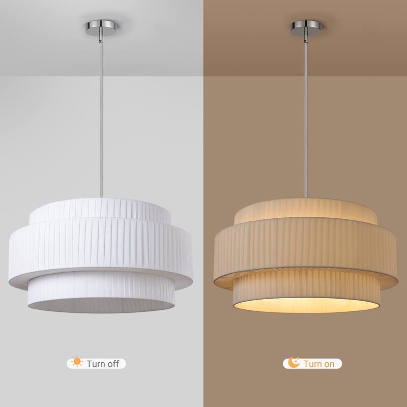 Modern 3-Tier Drum Chandeliers Fabric Shade Ceiling Hanging Pendant - 3-Tier/23.6inch