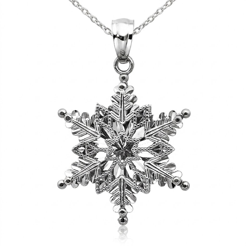 Curata 14k White Gold 18" 16mm Textured 2 Level Snowflake Necklace