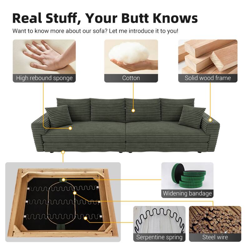 GDFStudio - Plush Corduroy 4-Seater 102.4" Deep Seat Sofa Cloud Couch