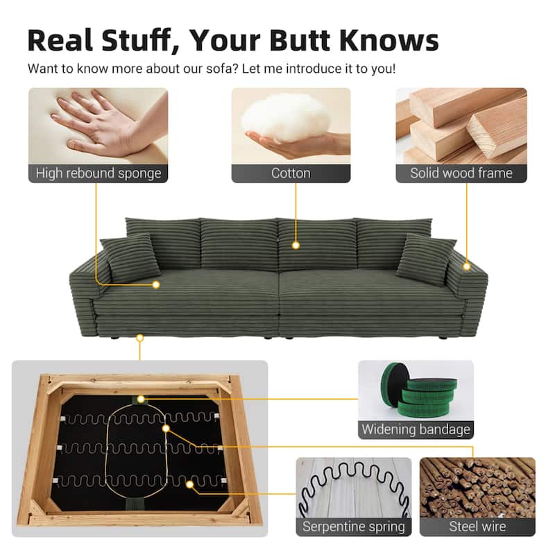 GDFStudio - Plush Corduroy 4-Seater 102.4" Deep Sofa with Convertible Lounge