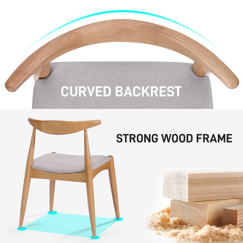 Modern Dining Set with Rubberwood Table and 4 Beige Upholstered Chairs, Ergonomic Chairs with Padded Seat