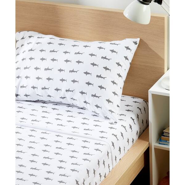 Porch Den Trenton Kid S Shark Pattern Flannel Sheet Set Size Queen On Sale Overstock 28424694