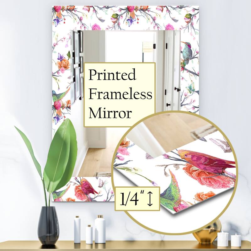 Designart 'Vintage Pattern: Bird, Flowers, Leaves' Farmhouse Mirror - Printed Wall Mirror