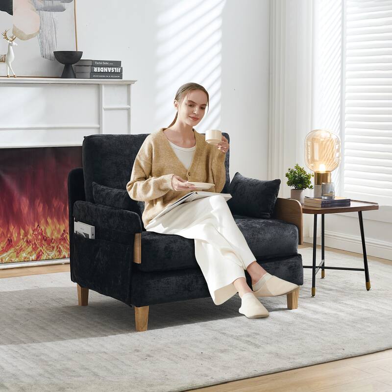 3-in-1 Convertible Chenille Sleeper Sofa, Foldable Sofa Bed with Three Pillows