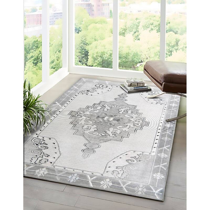 Traditional Rine Collection Area Rug - 3'6"x5'6" - White-Gray