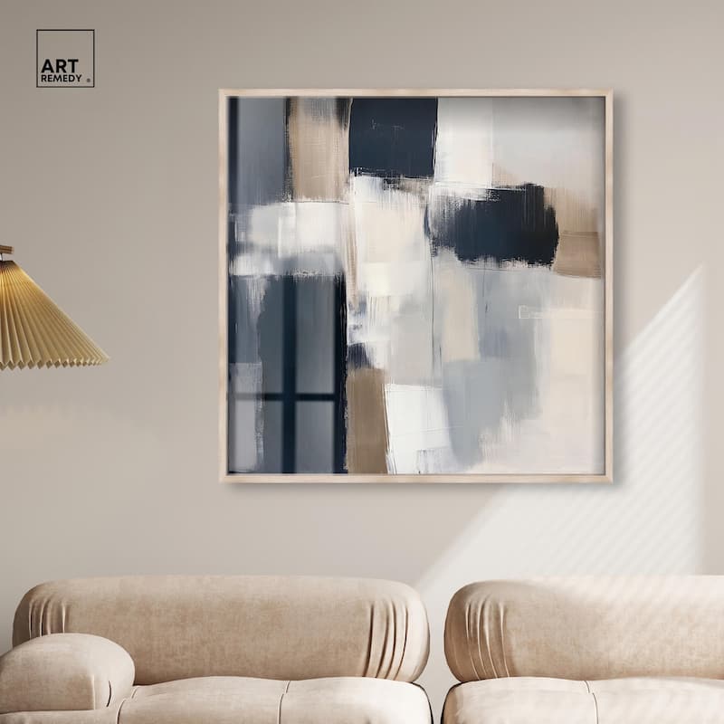 Blue and Tan Abstraction II Shadowbox by Art Remedy