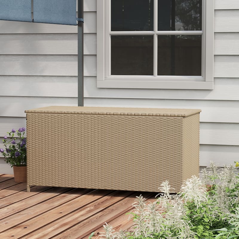 Large Outdoor 83 Gallon PE Wicker Deck Box on Wheels