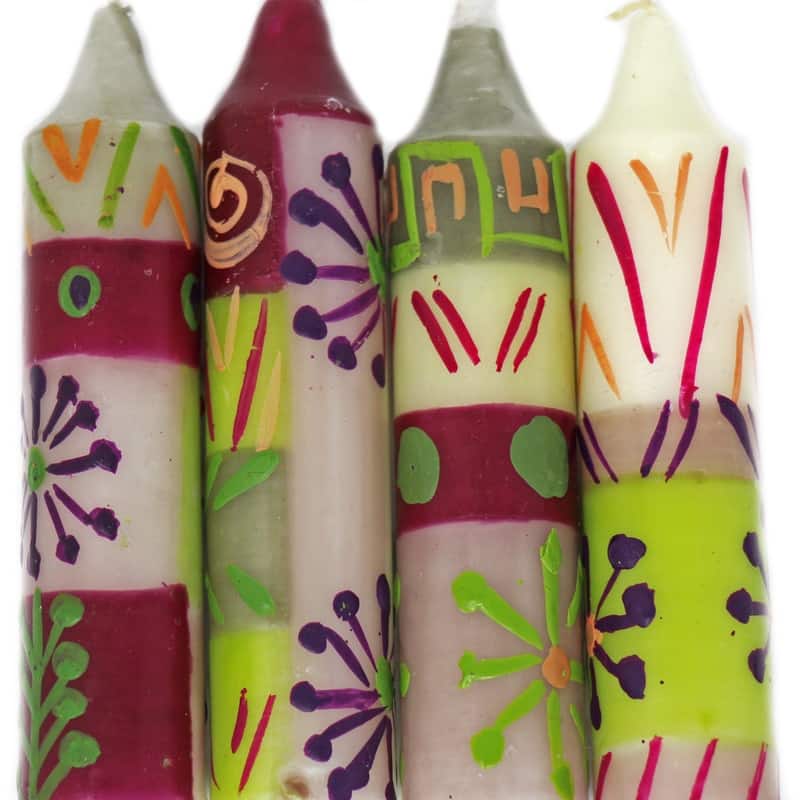 Hand-Painted Unscented 4" Dinner or Shabbat Candles, Set of 4 (South Africa)