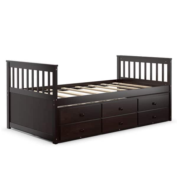 slide 2 of 36, Costway Twin Captain's Bed Bunk Bed Alternative w/ Trundle & Drawers Espresso