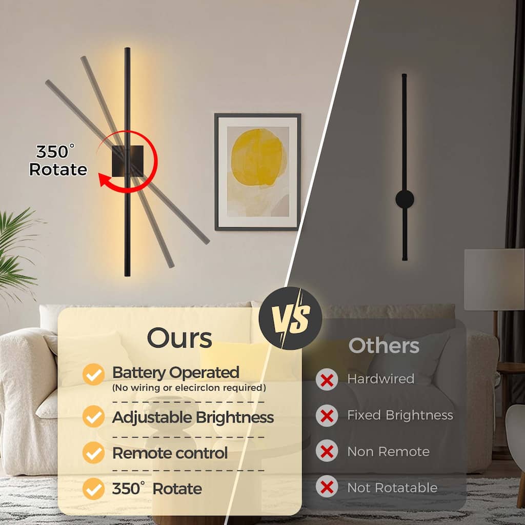 YANSUN Black LED Wall Lamp, 3000K Remote Control, 400LM Indoor Wall Light