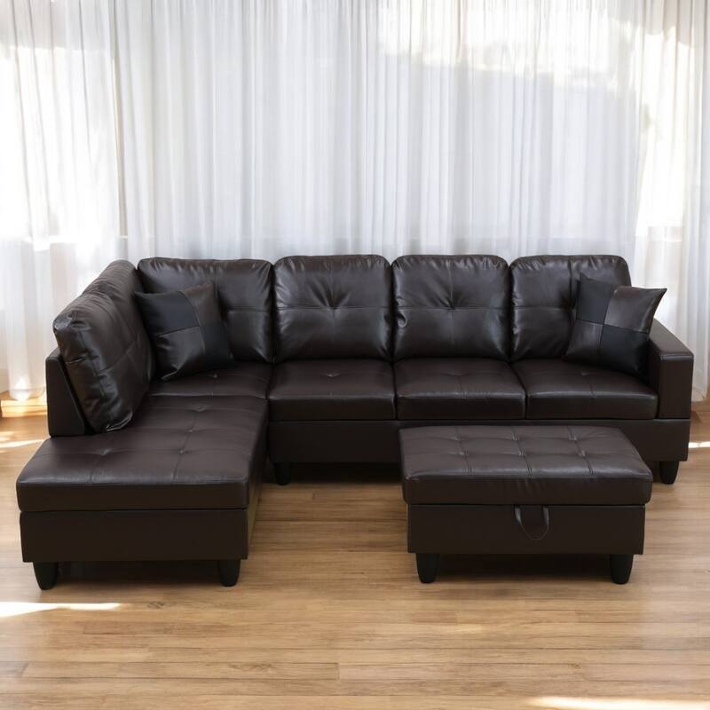 KISRAIS 103" Wide 3-Piece Vegan Leather Sectional Sofa Set - 103.5"W*74.5"D*35"H