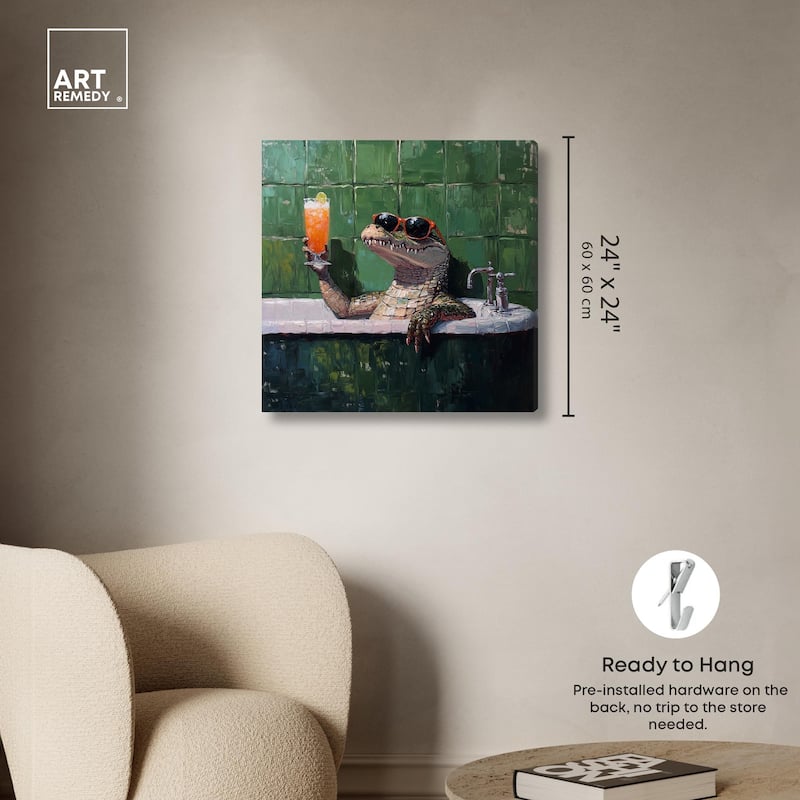 Cocktail Croc I Canvas by Art Remedy, Gallery Wrapped