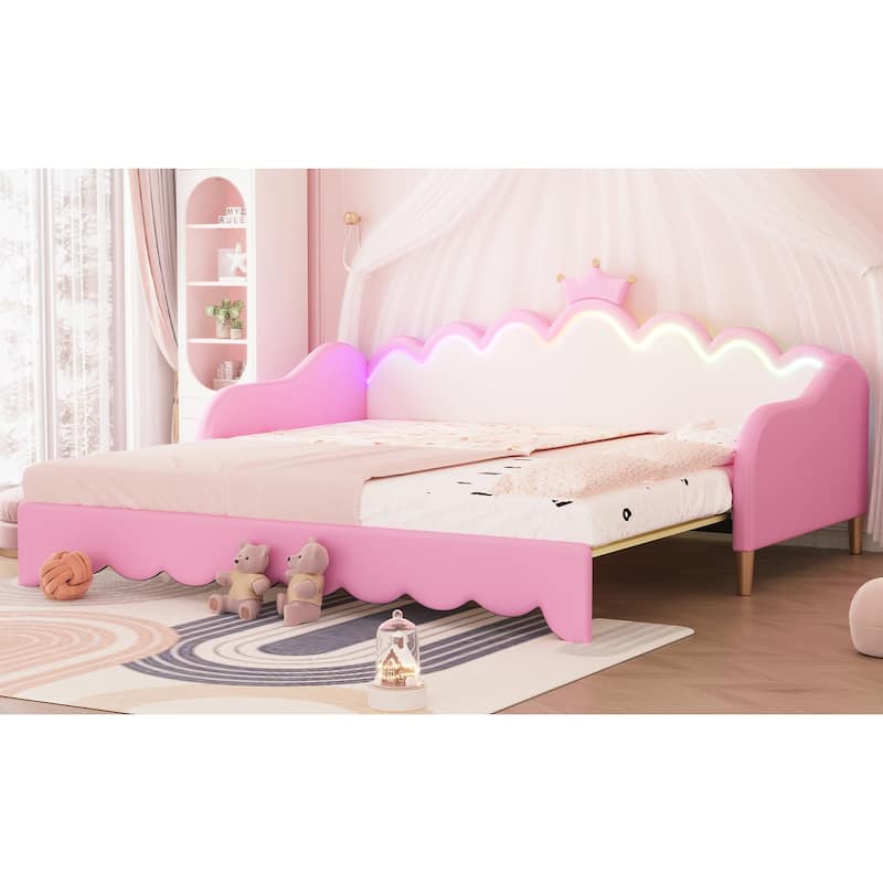 Pink Twin Size Tufted Daybed with Trundle and Rivet Design