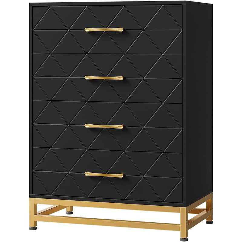 Chest of 4 Drawers Dresser with Metal Handle - Black