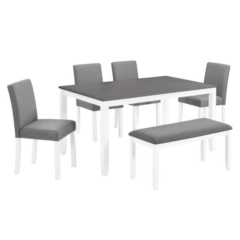 6-Piece Dining Set, 58.5" Wooden Dining Table with Bench and 4 Chairs