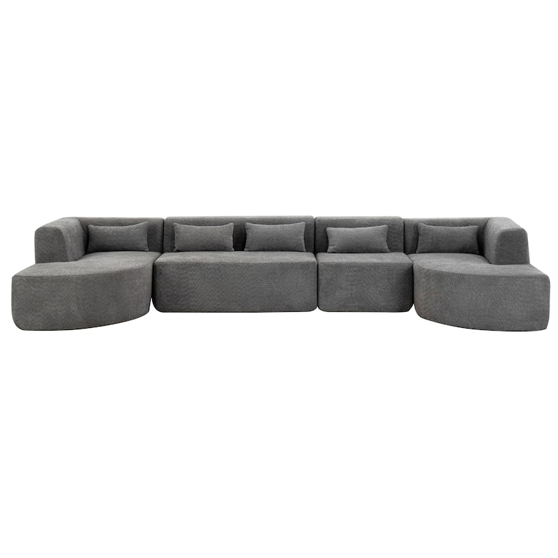 Free-combined Upholstered Sofa Couch with Two Curved Chaise Lounge and Removable Cover