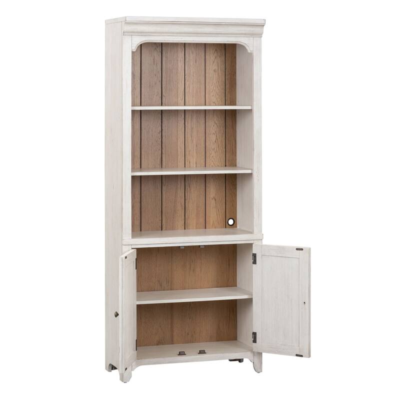 Farmhouse Reimagined Antique White with Chestnut Bookcase - Width 32" x Depth 16" x Height 78"