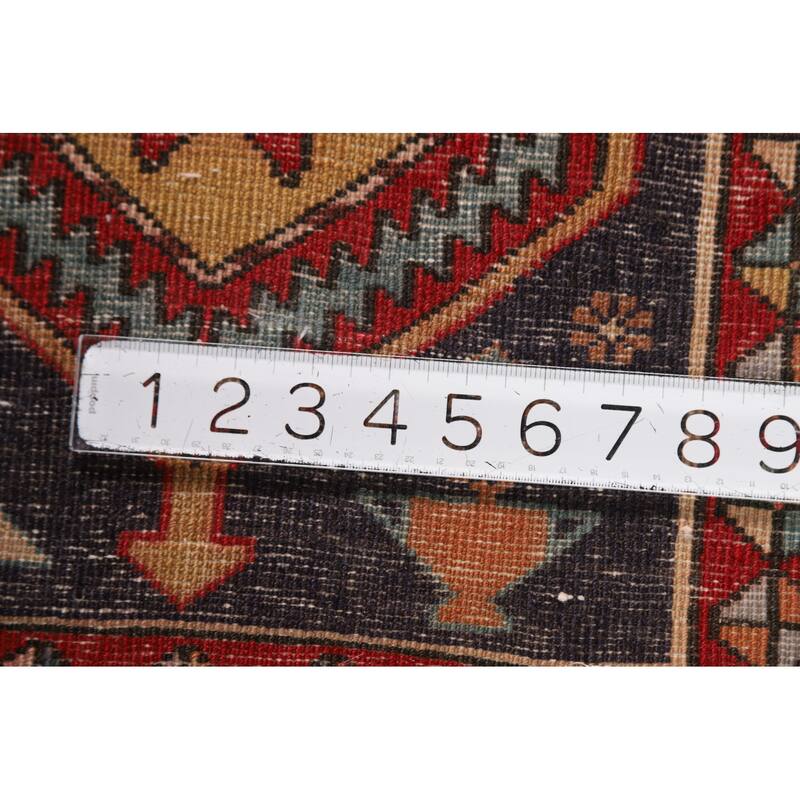 Navy Blue Ardebil Persian Vintage Runner Rug Handmade Wool Carpet - 3'5"x 10'5"
