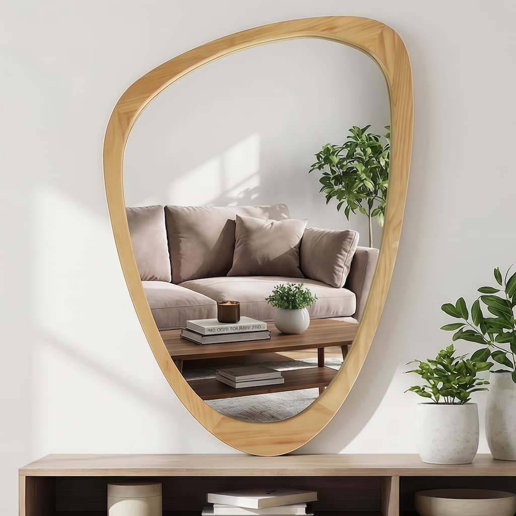 24"x36" Irregular Solid Wood Frame Decorative Mirror,For Bedroom, Bathroom, Living Room, Entryway