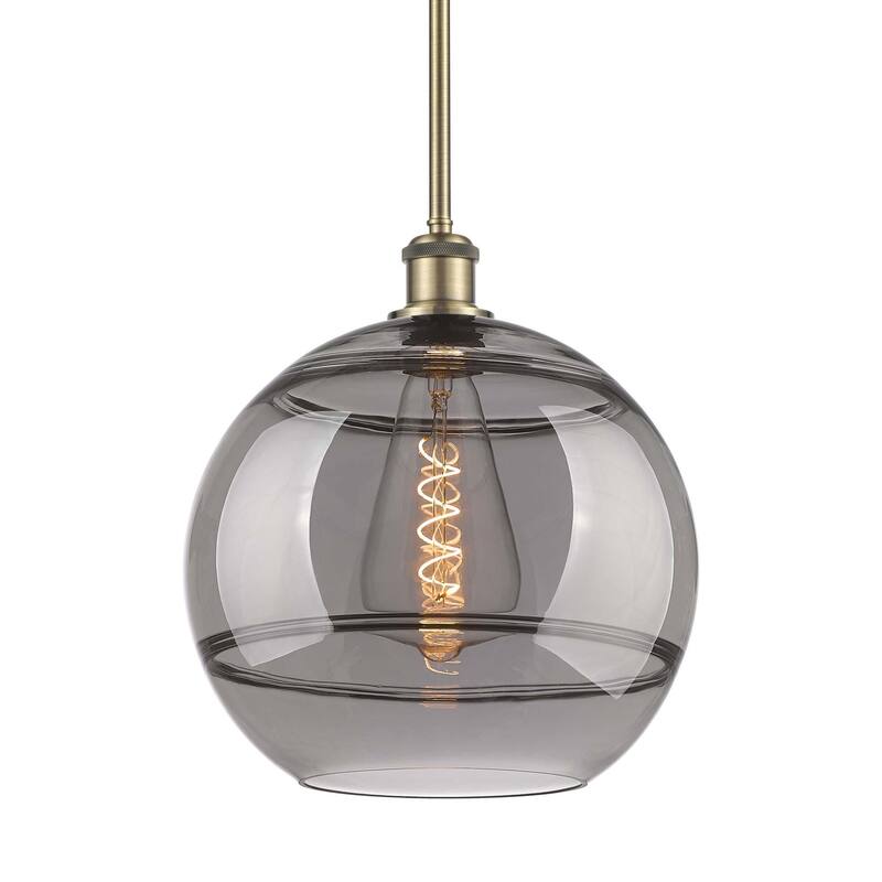 Innovations Lighting 516-1S-14-12 Rochester Pendant Rochester 12" Wide - Antique Brass / Light Smoke