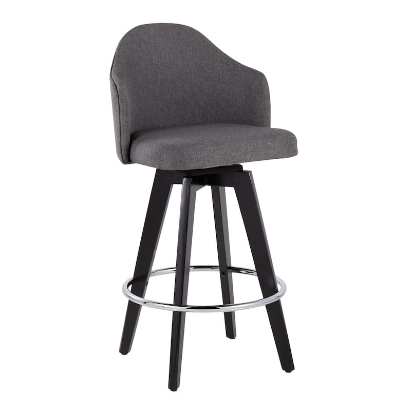 Carson Carrington Valsatra 26" Upholstered Counter Stool with Black Wood Base (Set of 2) - Grey + Chrome Footrest