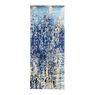 Hand Knotted Blue Modern and Contemporary with Wool & Silk Oriental Rug ...