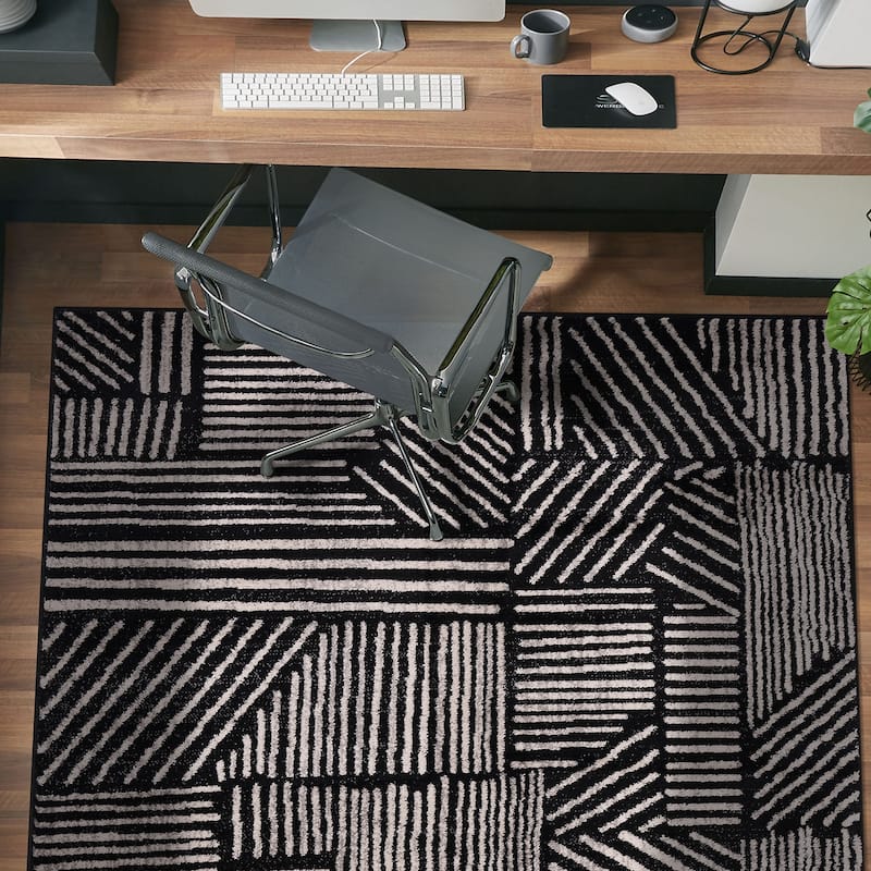 World Rug Gallery Contemporary Boho Stripes Black Area Rug
