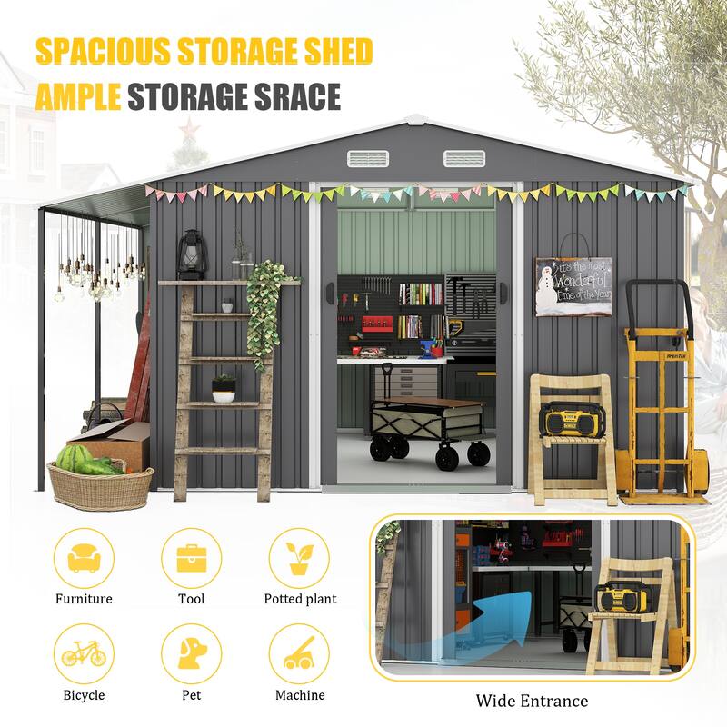 10x12 Ft Outdoor Storage Shed, Extra Large Metal Shed with Lockable Doors, Windows, Outside Steel Tiny House Ideal