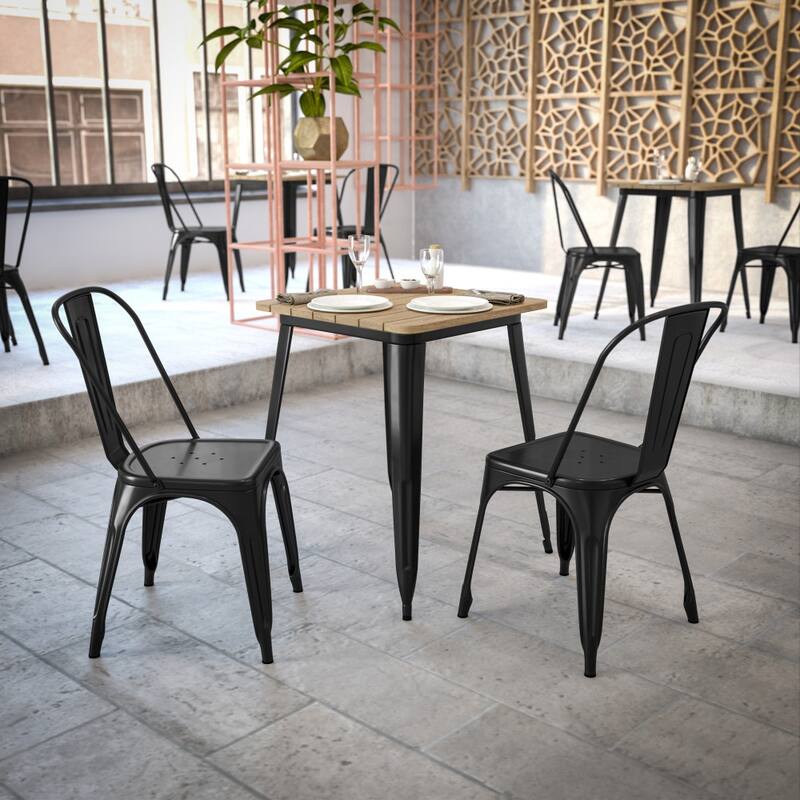 23.75" SQ Commercial Poly Resin Restaurant Table with Steel Frame - 23.5"W x 23.5"D x 30"H