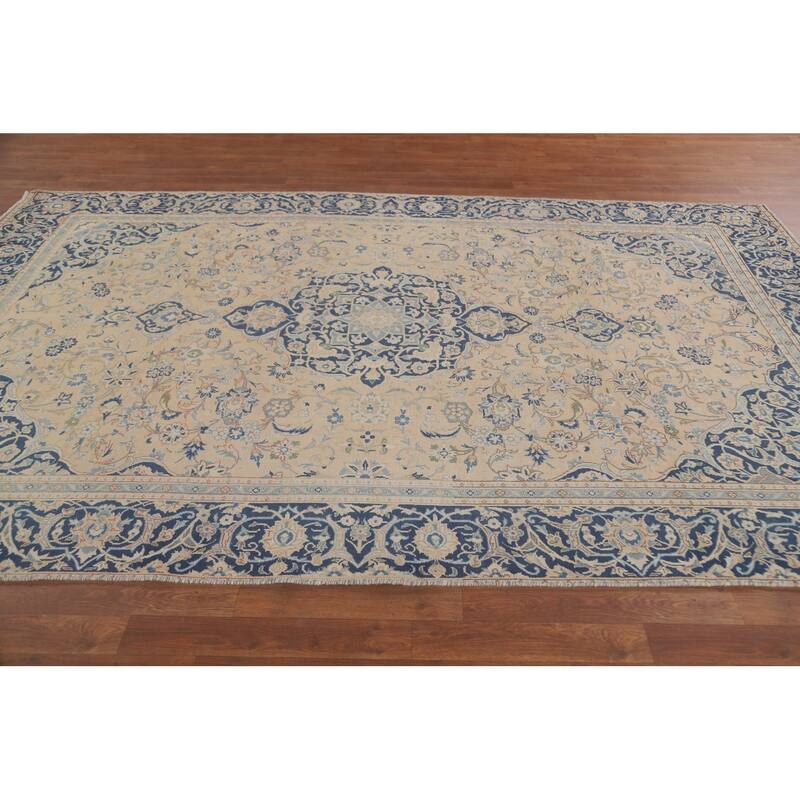 Hand Knotted Oriental 100% Wool Carpet Traditional Floral Peach Mashad Area Rug - 10' 0'' X 6' 5''