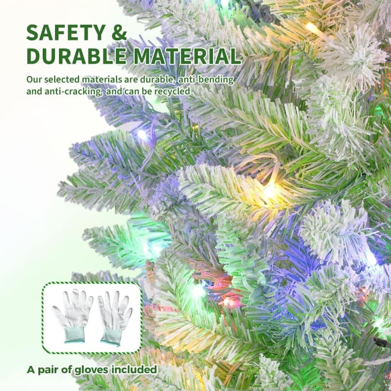 Prelit Green Gradient Snow Flocked Christmas Tree, Xmas Tree - N/A